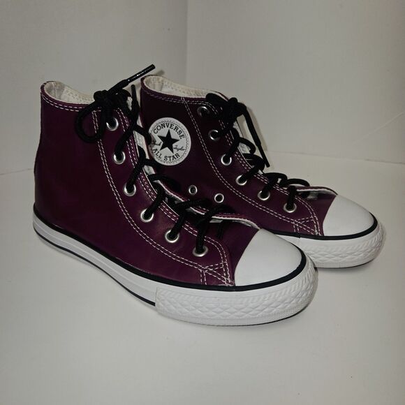 Converse All Star Girls Boys Leather Burgundy High-Top Sneakers #368046C… - Picture 7 of 9